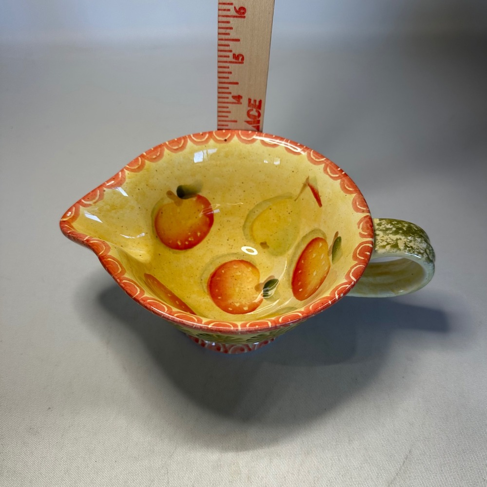 Italica Ars Handpainted Gravy Sauce Pitcher Yellow & Red Sponged Leaves Fruit - Picture 8 of 8